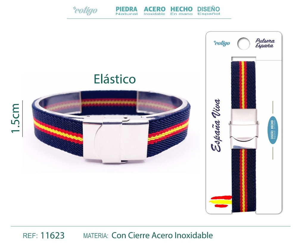 Pulsera España Elástica Azul con Cierre en Acero - Pulsera de Bandera