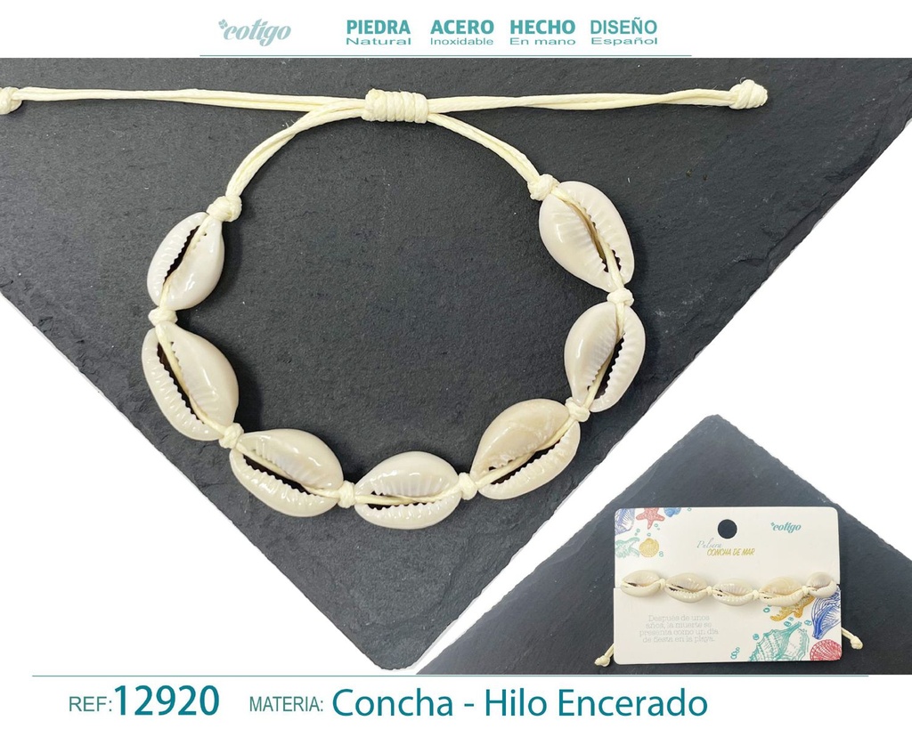 Pulsera Hilo Encerado de Concha - Pulsera de Concha