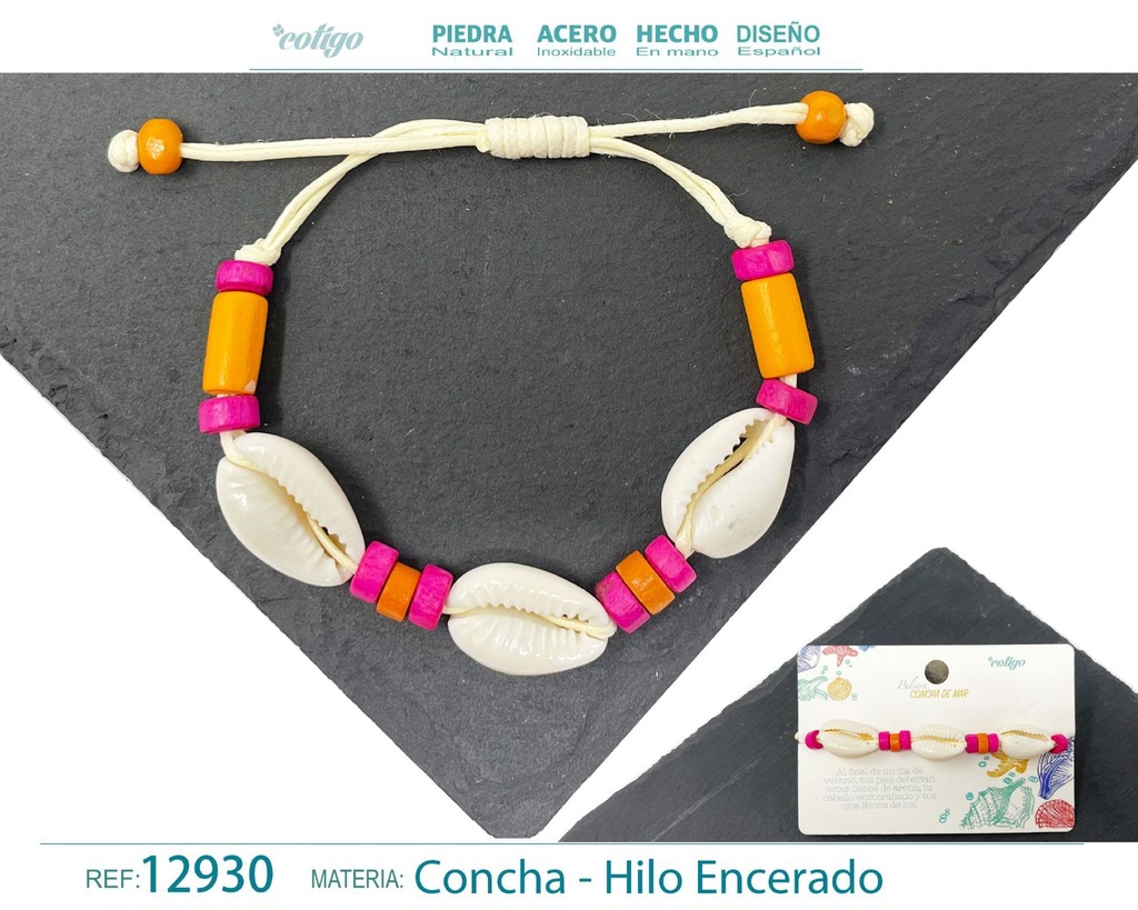 Pulsera Hilo Encerado de Concha - Pulsera de Concha