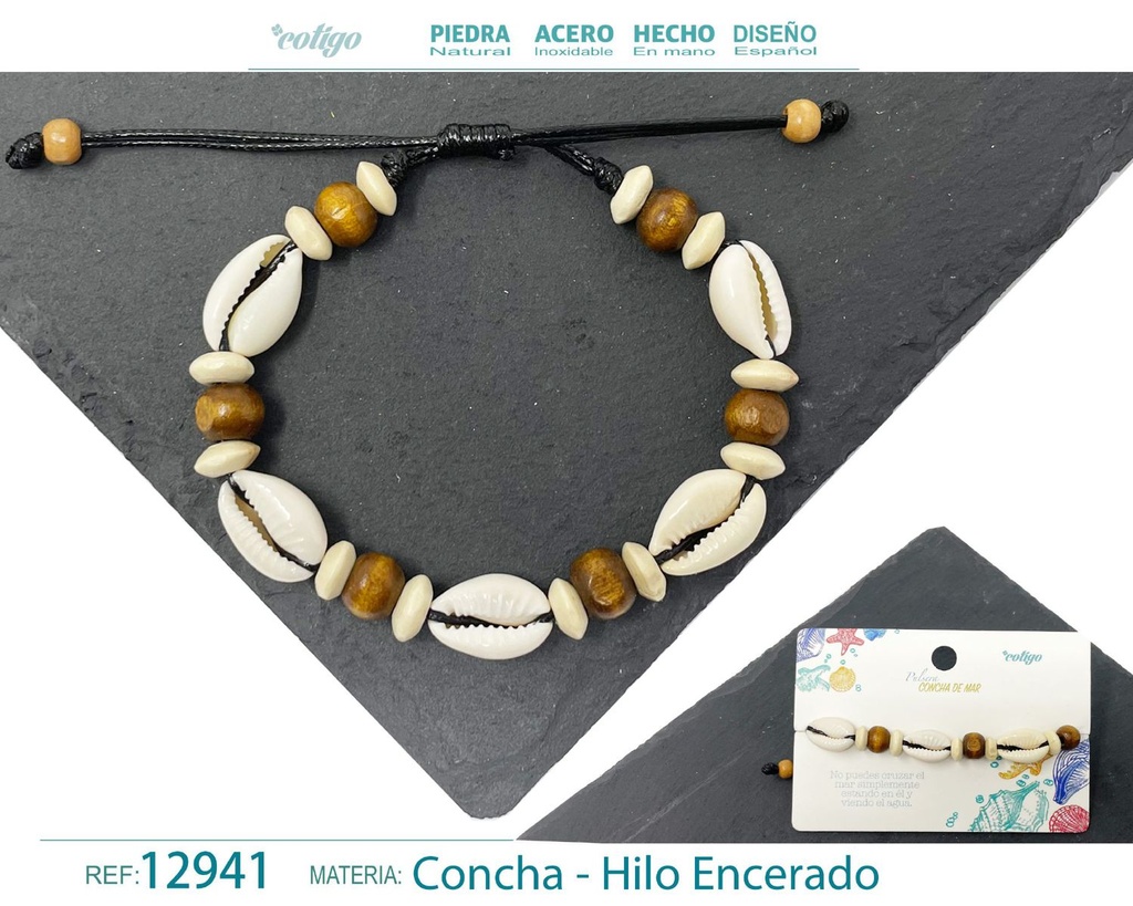 Pulsera Hilo Encerado de Concha - Pulsera de Concha