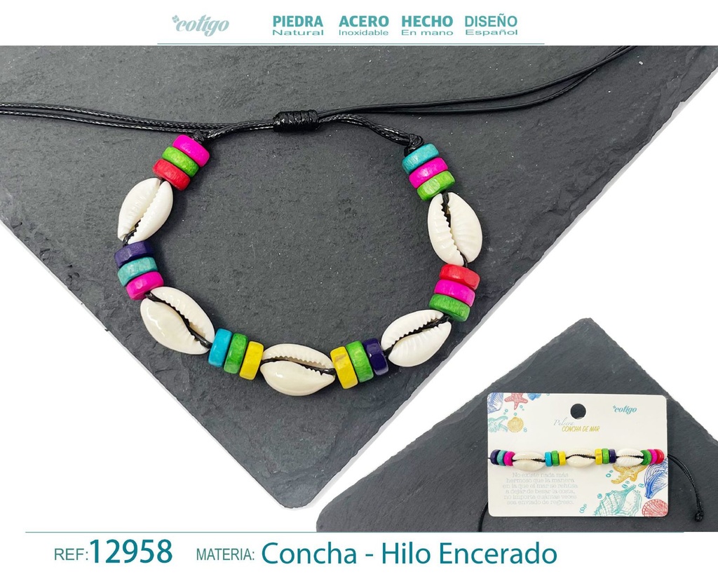 Pulsera Hilo Encerado de Concha - Pulsera de Concha