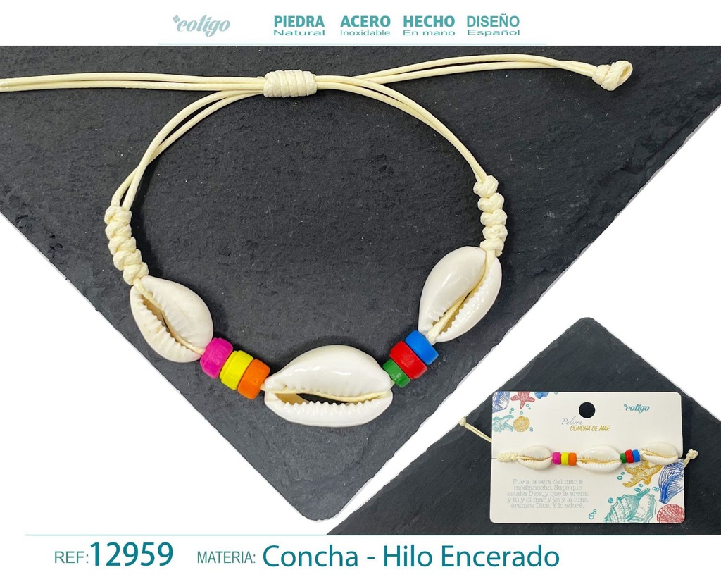 Pulsera Hilo Encerado de Concha - Pulsera de Concha