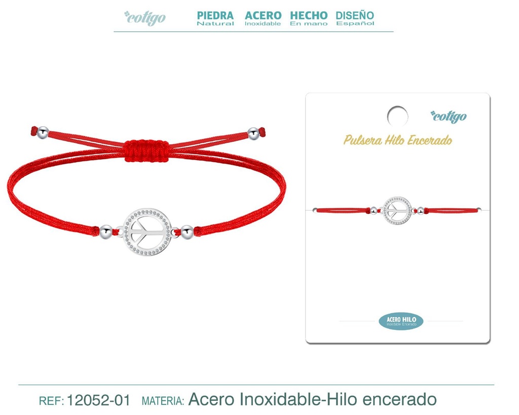 Pulsera Hilo Encerado Roja con Accesorio de Acero y Stras - Pulsera Hilo Encerado