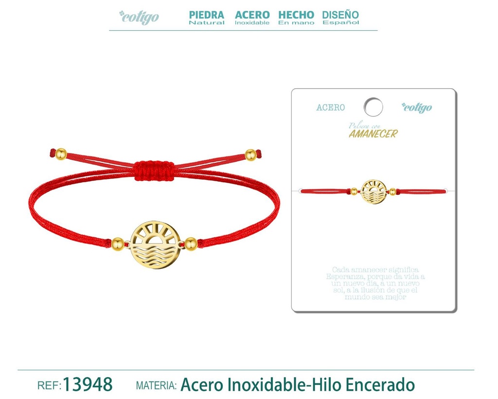 Pulsera Amanecer Dorado de Hilo Encerado Rojo - Pulsera Hilo Encerado