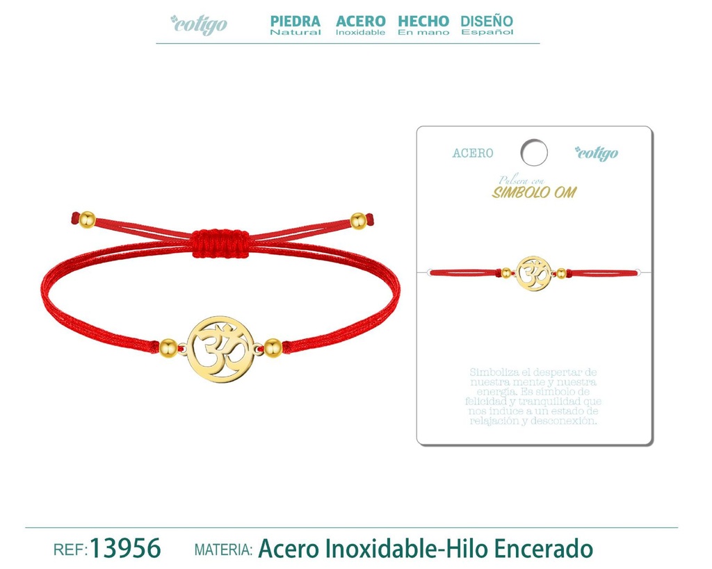 Pulsera Símbolo OM Dorado de Hilo Encerado Rojo - Pulsera Hilo Encerado