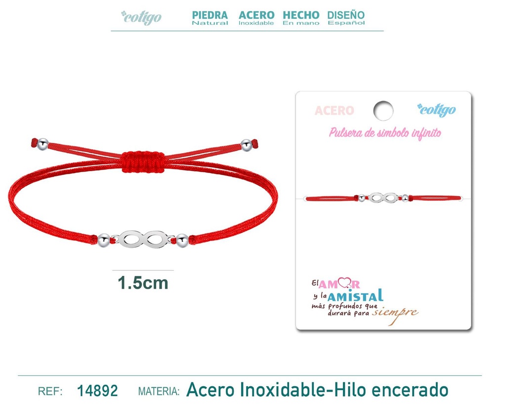 Pulsera de hilo encerado rojo con símbolo infinito plateado - Accesorios de estilo moderno y elegante