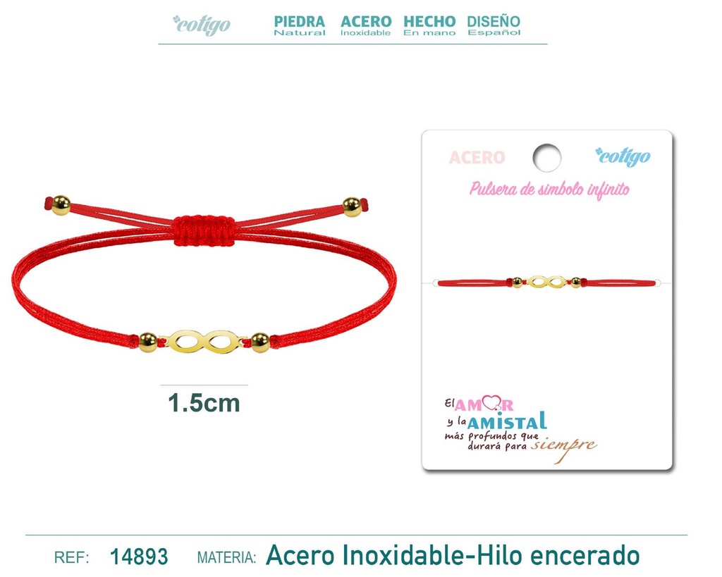 Pulsera de hilo encerado rojo con símbolo infinito dorado - Joyería para expresar la conexión eterna