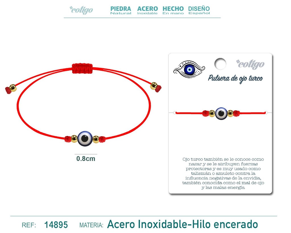 Pulsera de hilo encerado rojo con ojo turco - Joyería que brinda protección y buen ojo