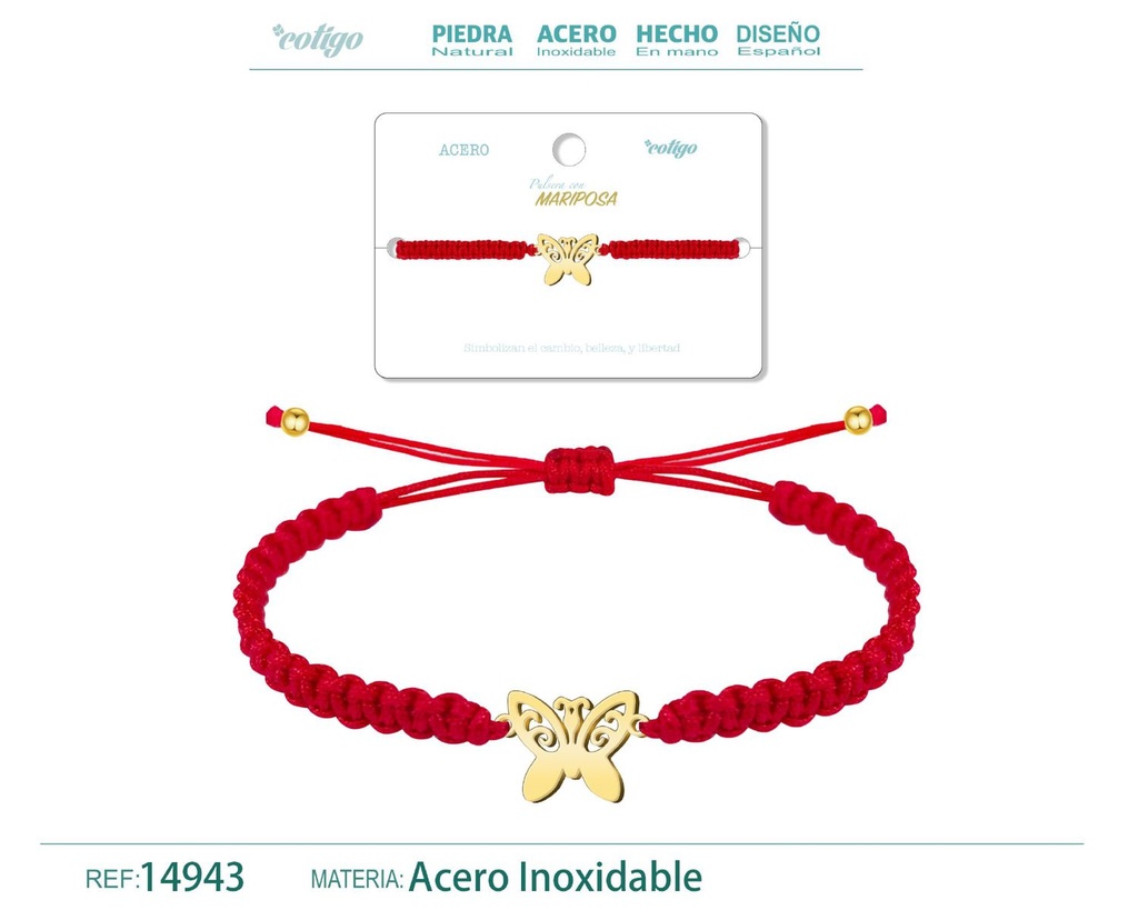 Pulsera de hilo destino con mariposa acero dorado - Accesorios que elevan tu estilo