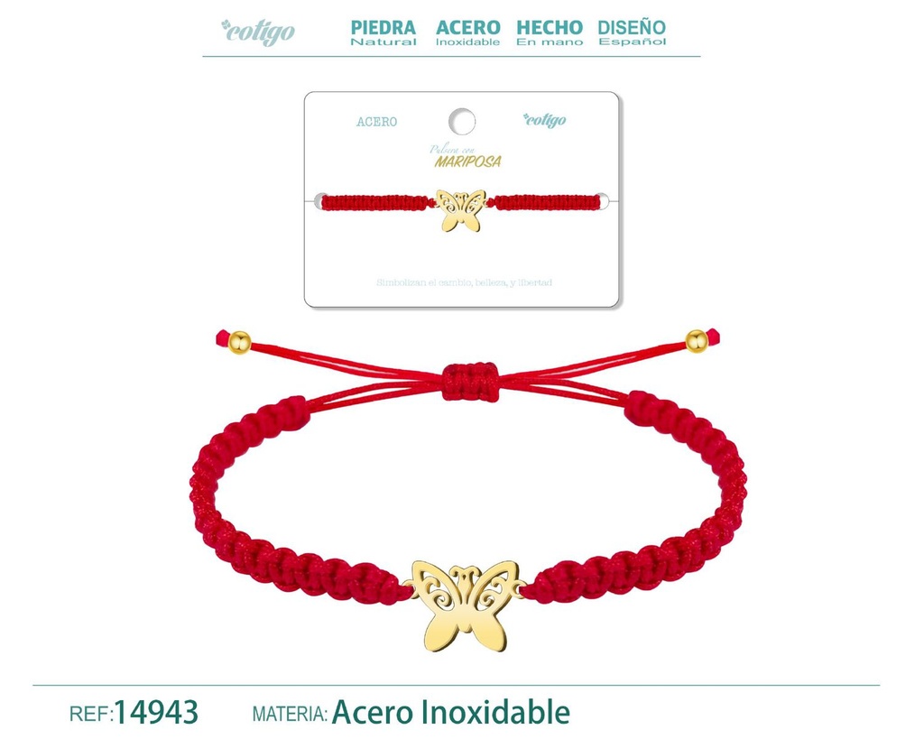 Pulsera de hilo destino con mariposa acero dorado - Accesorios que elevan tu estilo
