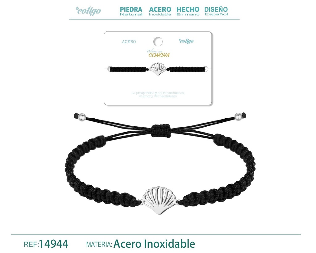 Pulsera de hilo destino con concha acero plateado - Joyería que evoca la tranquilidad del mar