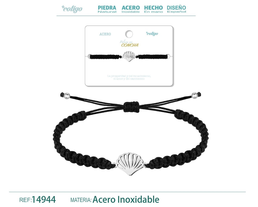 Pulsera de hilo destino con concha de acero plateado - Accesorios y joyería