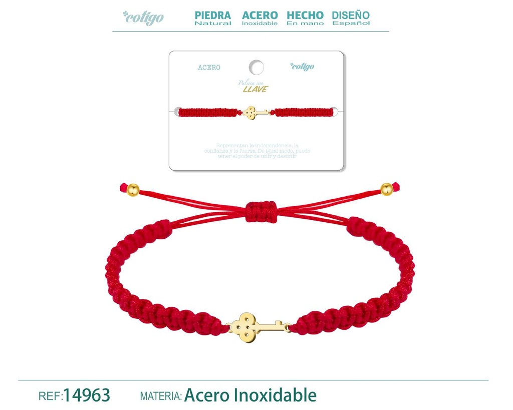 Pulsera de hilo destino con llave acero dorado - Accesorios que simbolizan la guardia