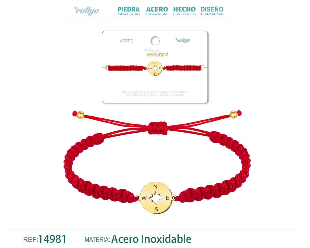 Pulsera de hilo destino con brújula acero dorado - Accesorios que guían el camino