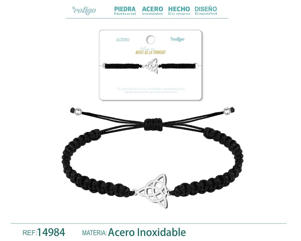 Pulsera de hilo destino con nudo de la Trinidad acero plateado - Joyería que representa la unión