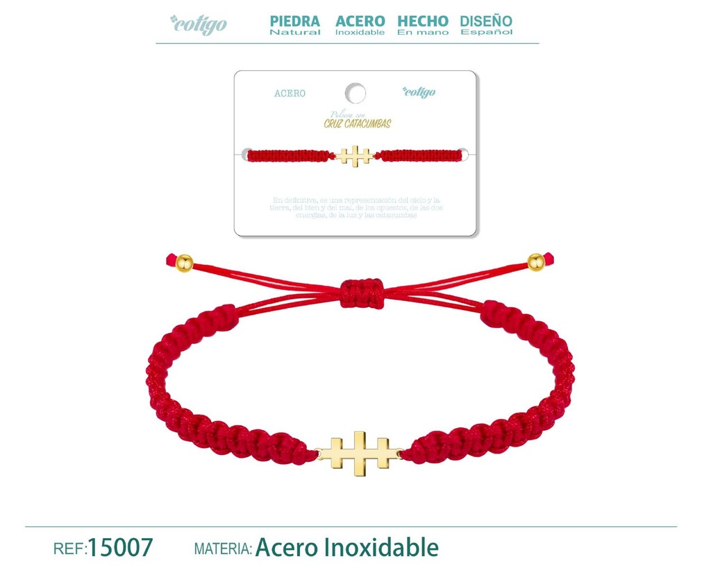 Pulsera de hilo destino con cruz catacumbas acero dorado - Accesorios de estilo contemporáneo