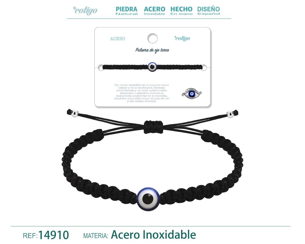 Pulsera de hilo trenzado negro con ojo turco - Joyería protectora y significativa