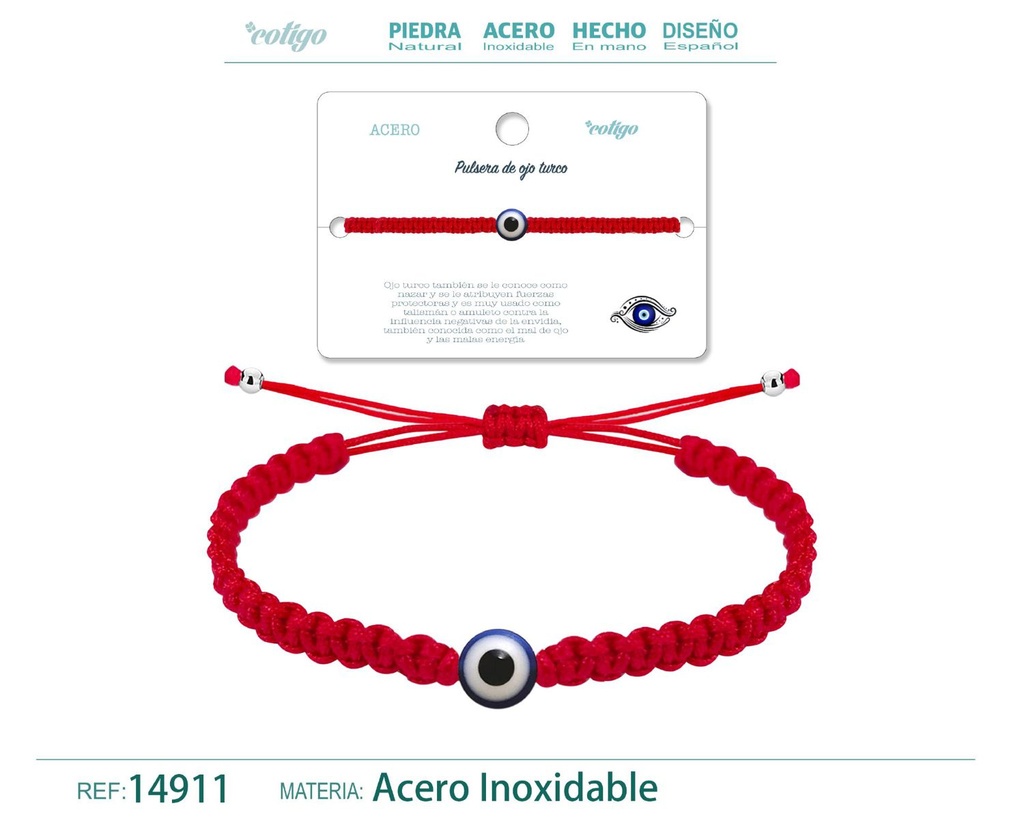 Pulsera de hilo trenzado rojo con ojo turco - Accesorios que promueven la buena fortuna