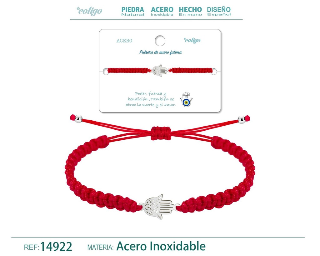 Pulsera de hilo trenzado rojo con mano de Fátima plateado - Joyería que simboliza confianza