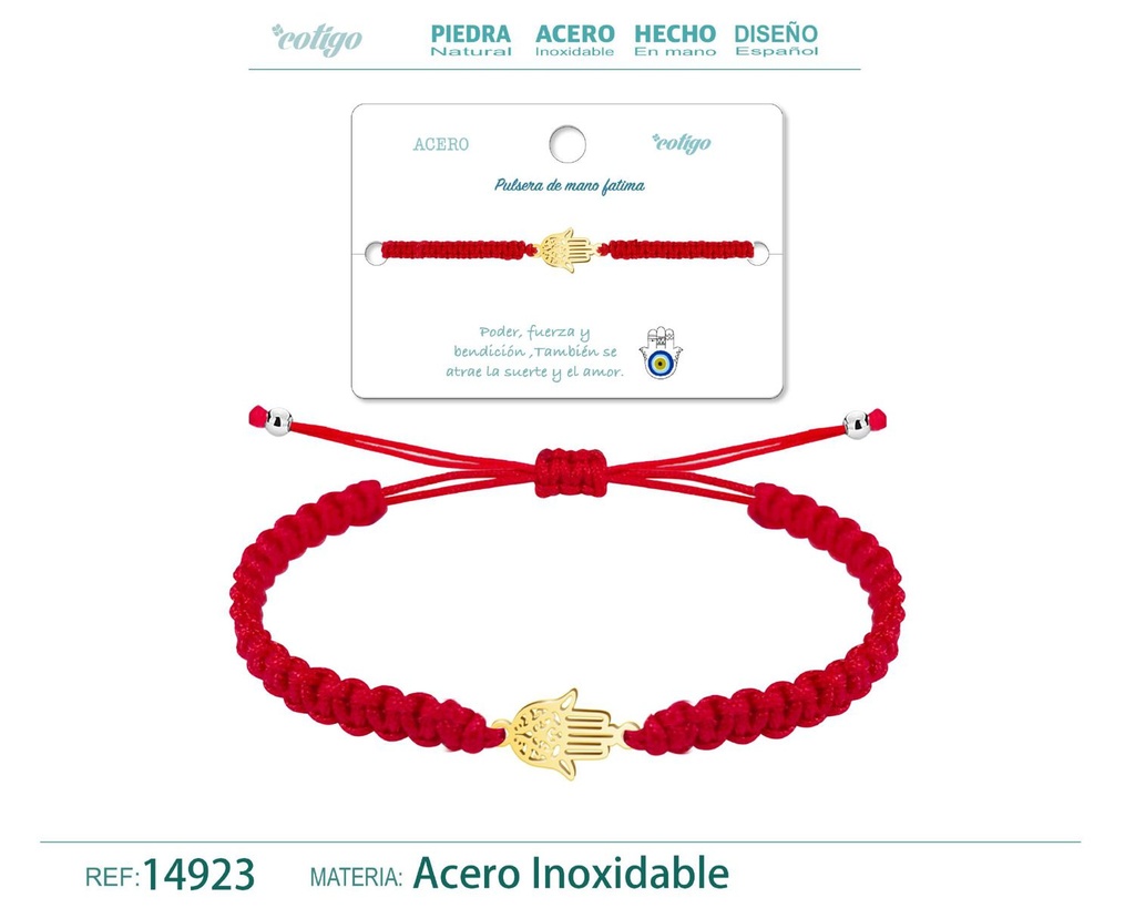 Pulsera de hilo trenzado rojo con mano de Fátima dorado - Accesorios que evocan la protección