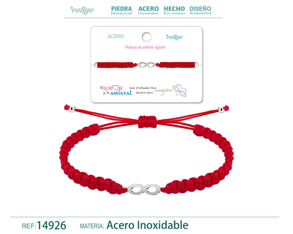 Pulsera de hilo trenzado rojo con símbolo infinito plateado - Joyería que irradia conexión profunda