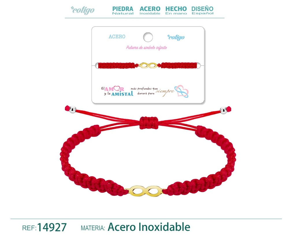 Pulsera de hilo trenzado rojo con símbolo infinito dorado - Accesorios que significan amor eterno