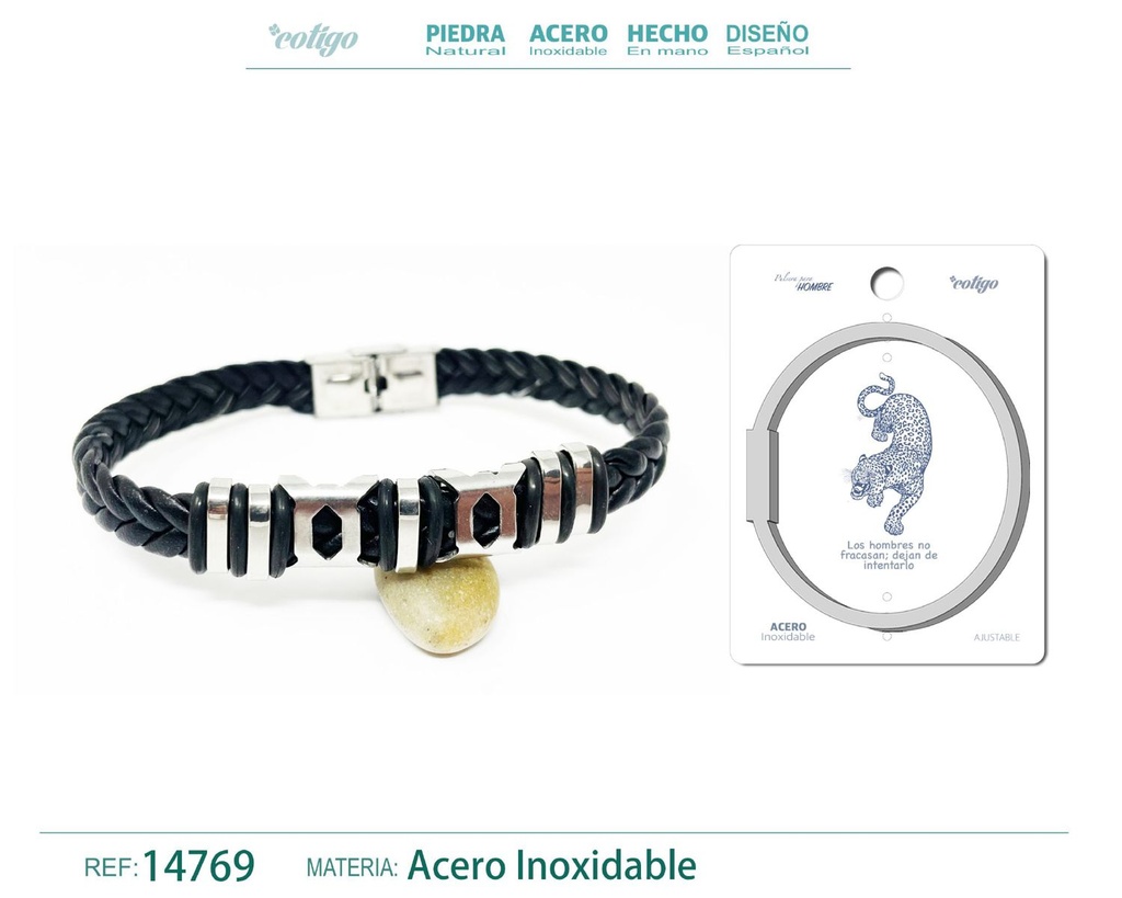 Pulsera de acero con cuero sintético - Accesorios sabores y texturas únicas