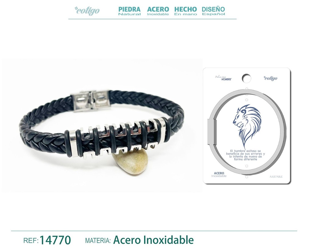 Pulsera de acero con cuero sintético - Joyería contemporánea y versátil