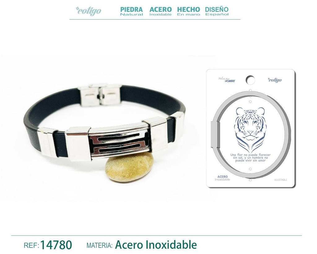 Pulsera de acero con cuero sintético - Joyería a la vanguardia de la moda