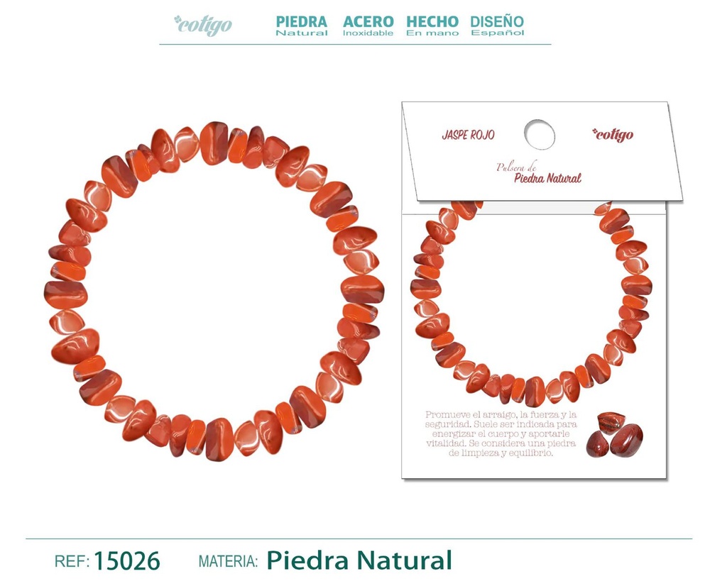 Pulsera de piedra natural jaspe rojo - Joyería que representa la fuerza