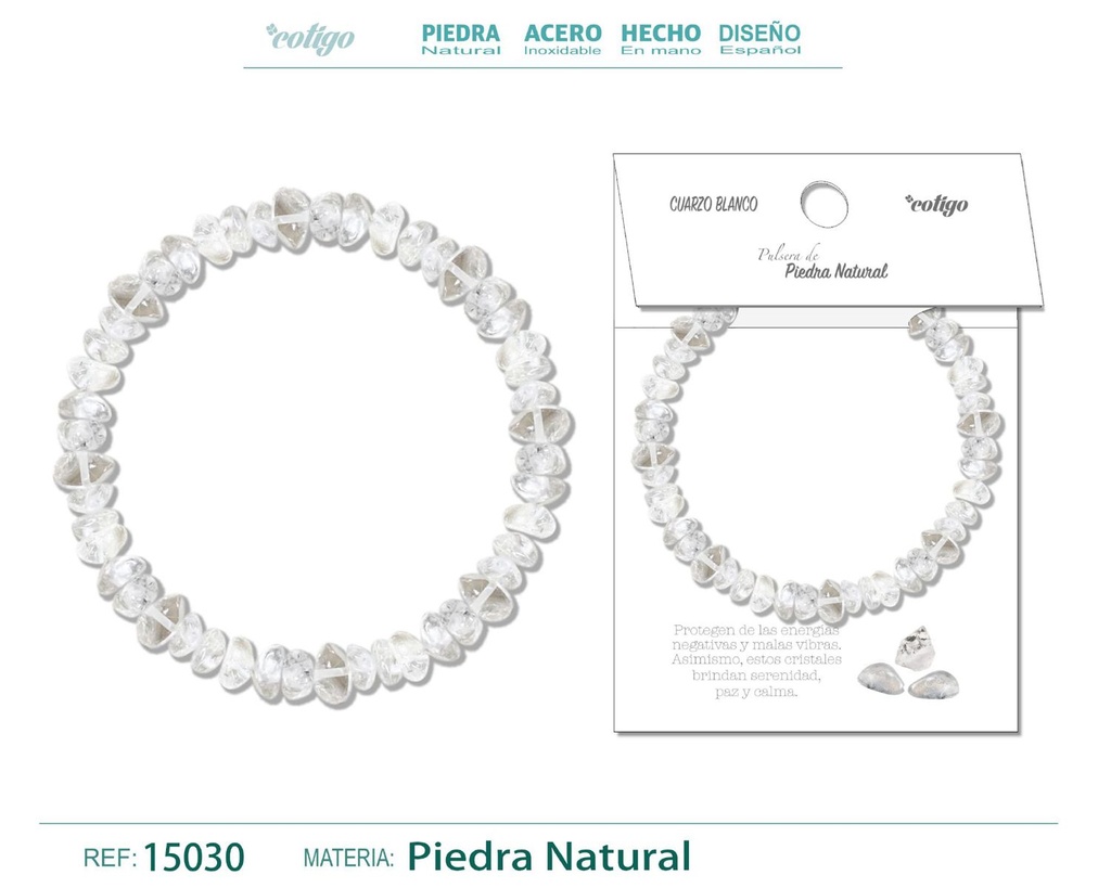 Pulsera de piedra natural cuarzo blanco - Joyería que irradia luz