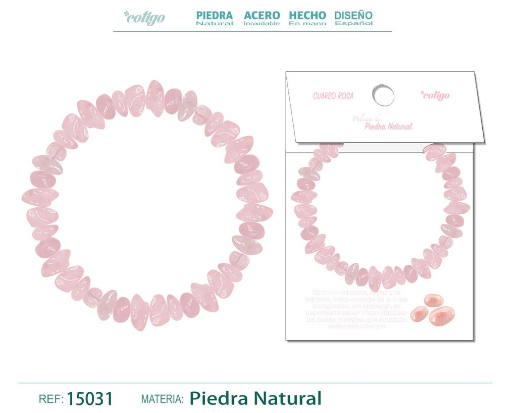 Pulsera de piedra natural cuarzo rosa - Accesorios que emanan amor