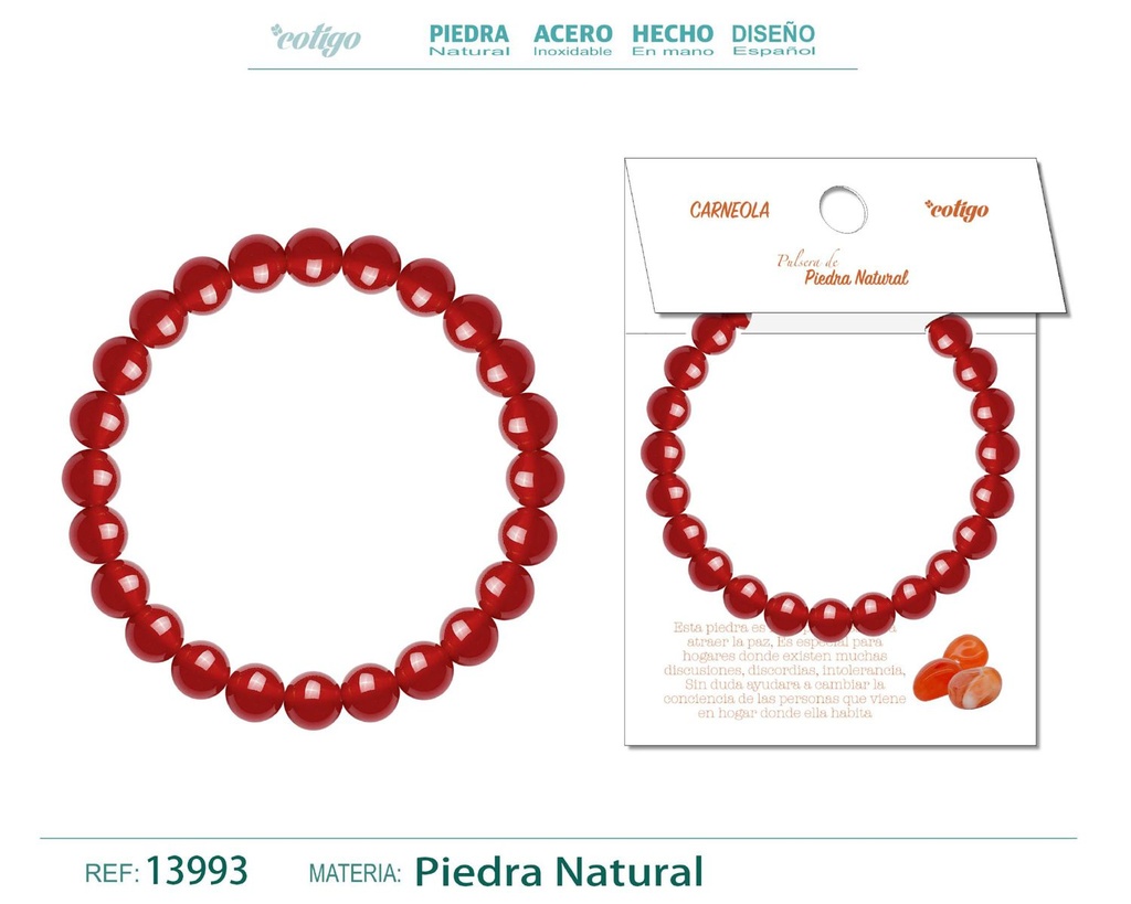 Pulsera de piedra Carneola redonda 8mm - Joyería de minerales y accesorios