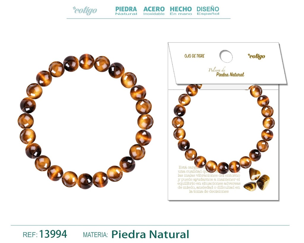 Pulsera de piedra Ojo de tigre redonda 8mm - Joyería de minerales y accesorios