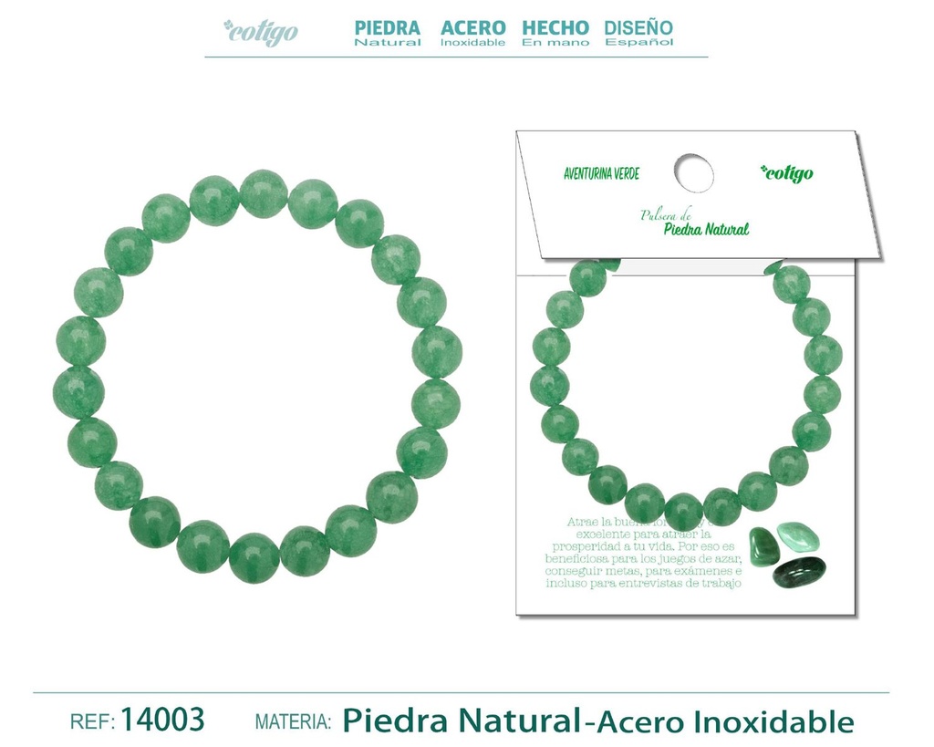 Pulsera de piedra Aventurina verde redonda 8mm - Joyería de minerales y accesorios