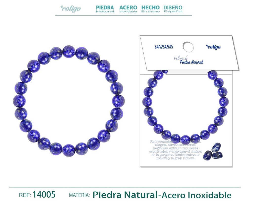 Pulsera de piedra Lápiz lazuli redonda 8mm - Joyería de minerales y accesorios