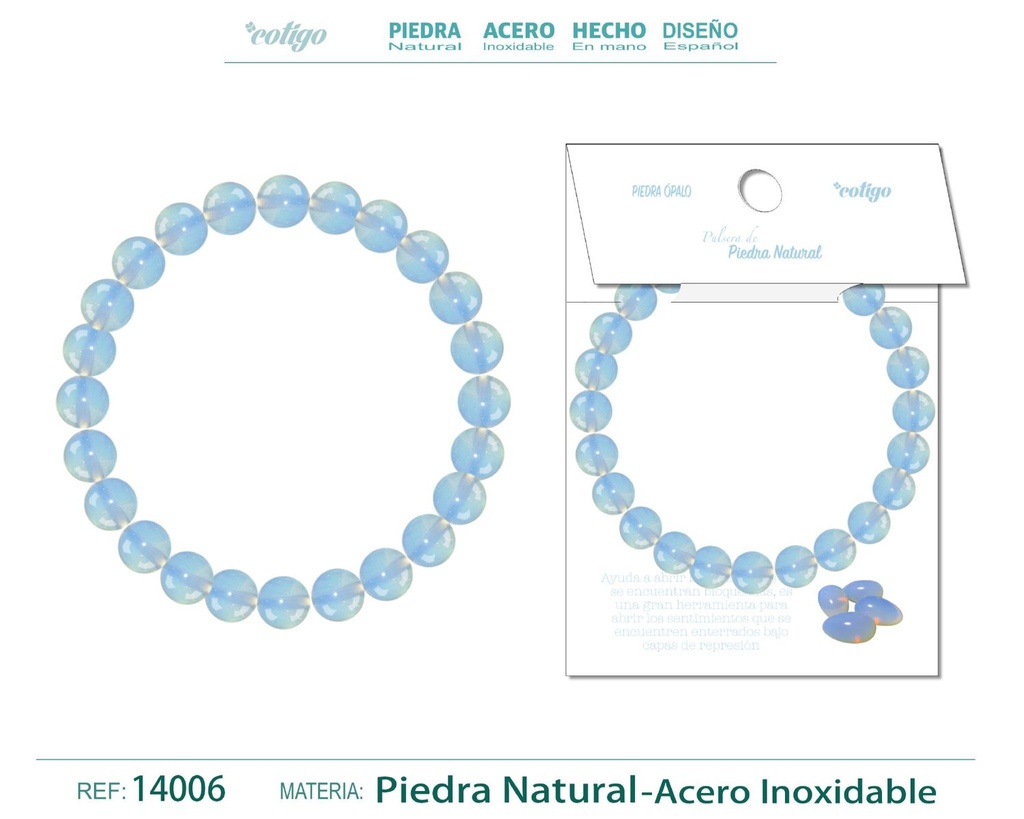 Pulsera de piedra Ópalo redonda 8mm - Joyería de minerales y accesorios