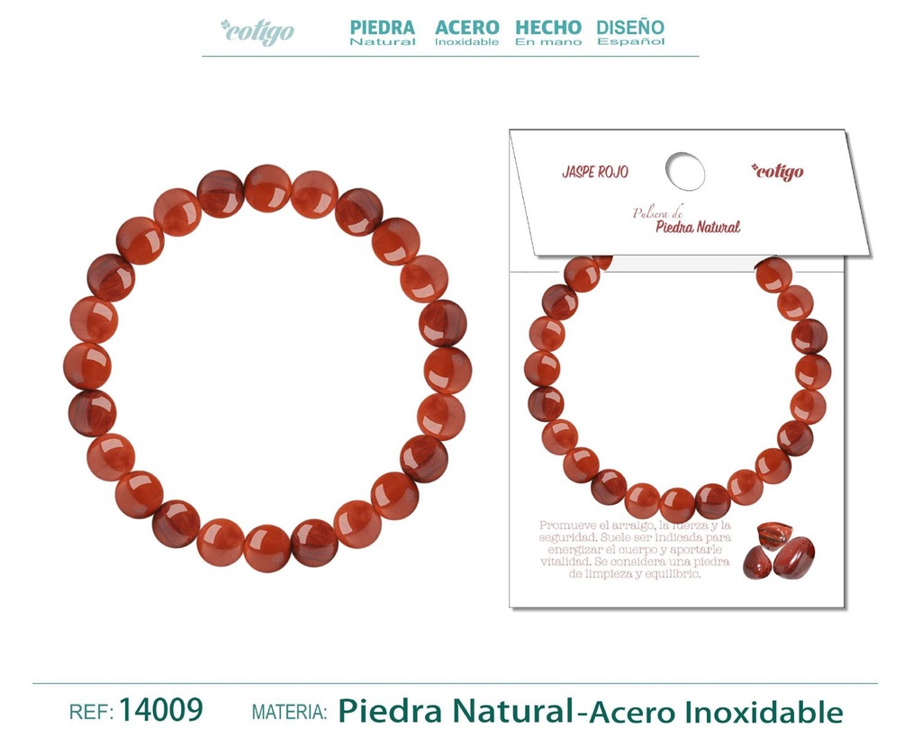 Pulsera de piedra Jaspe roja redonda 8mm - Joyería de minerales y accesorios