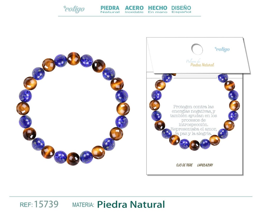 Pulsera de piedra Ojo de tigre + Lápiz lazuli - Joyería de minerales y accesorios