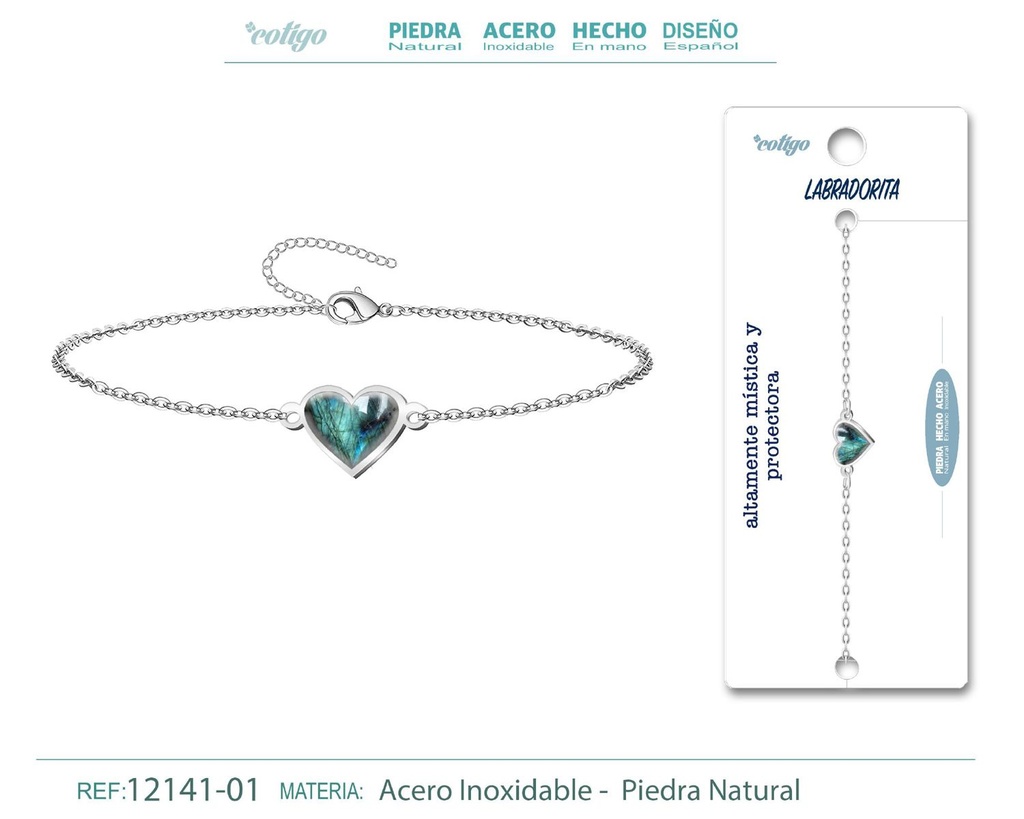 Pulsera corazón con Labradorita - Plateada - Joyería de minerales y accesorios