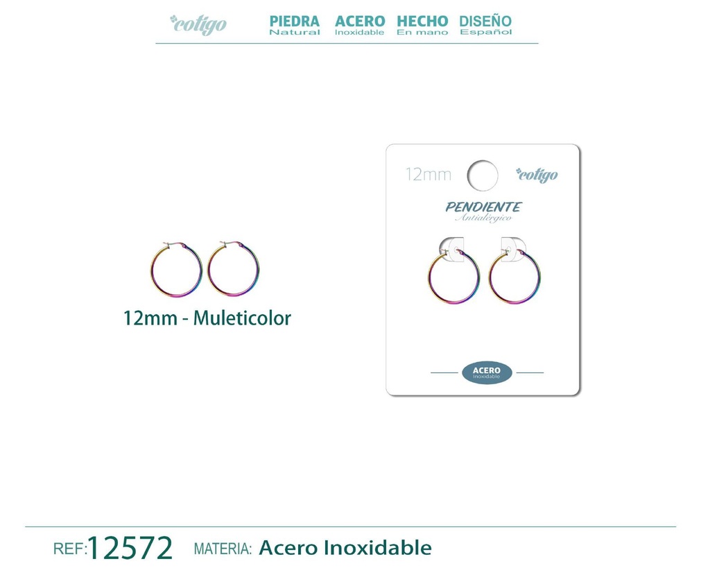 Pendiente aro de acero - 12mm multicolor - Joyería de acero inoxidable