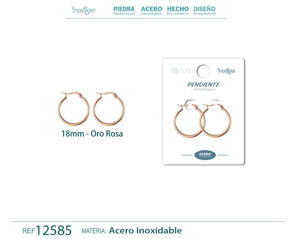 Pendiente aro de acero - 18mm color rosa - Joyería de acero inoxidable