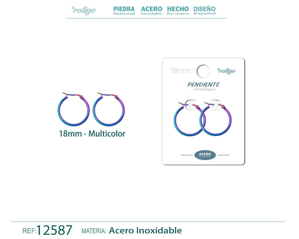 Pendiente aro de acero - 18mm multicolor - Joyería de acero inoxidable