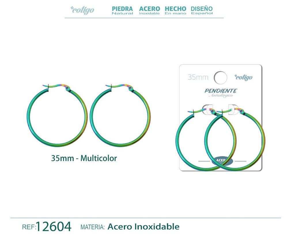 Pendiente aro de acero - 35mm multicolor - Joyería de acero inoxidable