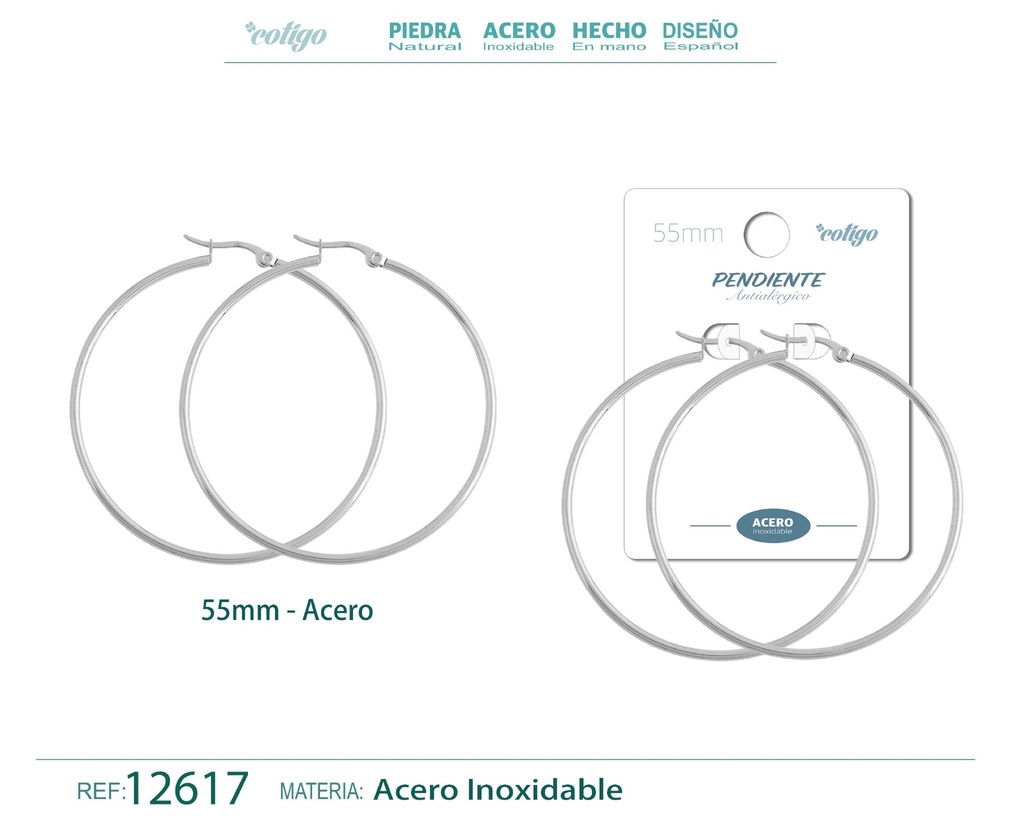Pendiente aro de acero de 55 mm - Joyería de acero