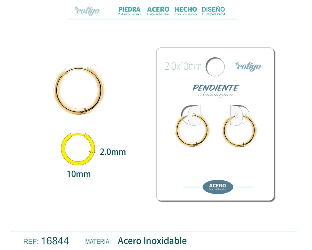 Pendiente aro de acero 2.0x10 mm dorado - Joyería de acero inoxidable