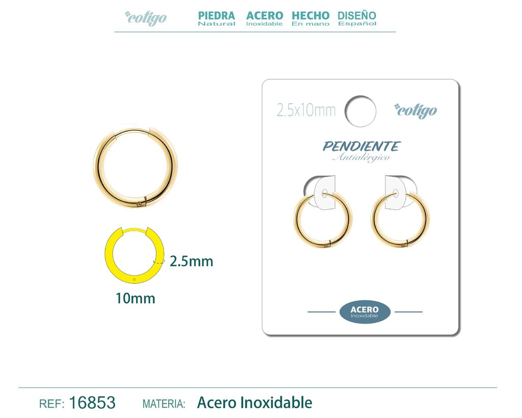 Pendiente aro de acero 2.5x10 mm dorado - Joyería de acero inoxidable