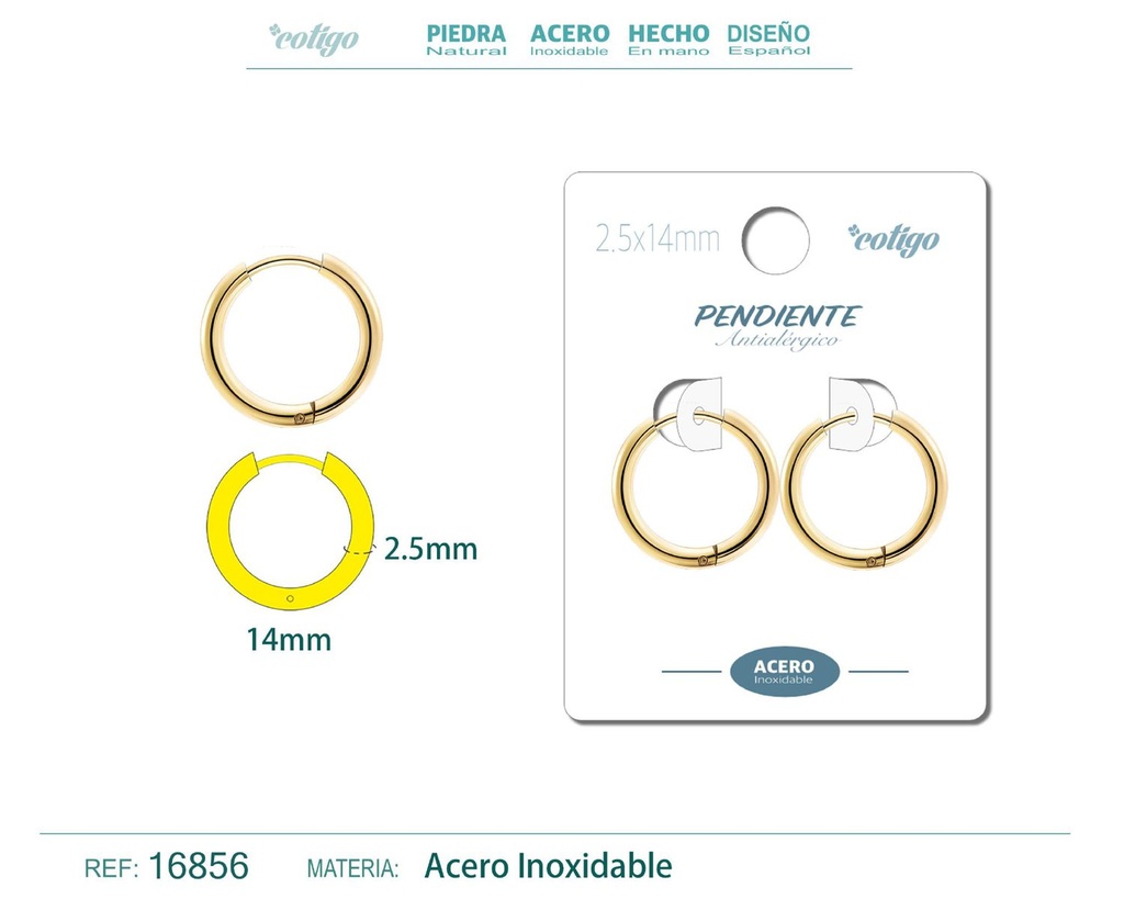 Pendiente aro de acero 2.5x14 mm dorado - Joyería de acero inoxidable