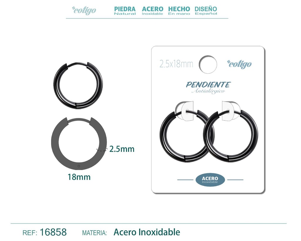 Pendiente aro de acero 2.5x18 mm negro - Joyería de acero inoxidable