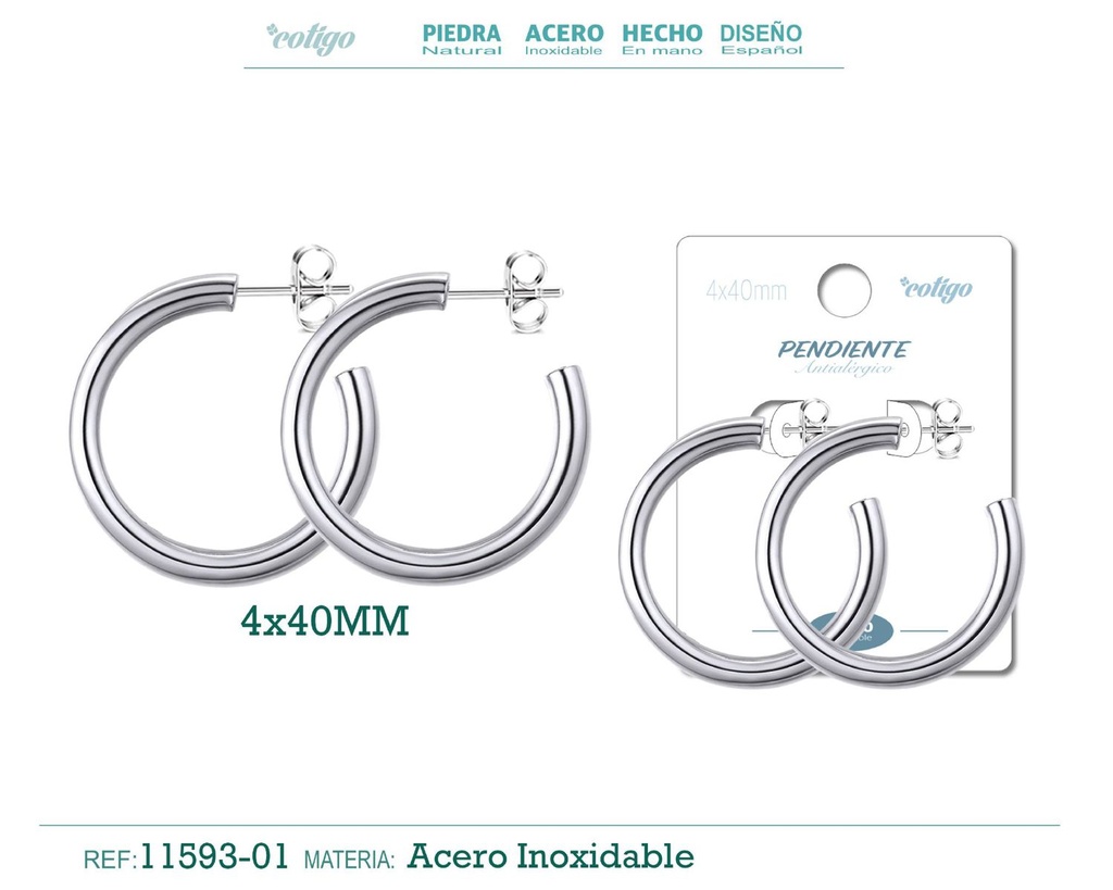 Aro de acero 4x40mm - Joyería de acero inoxidable